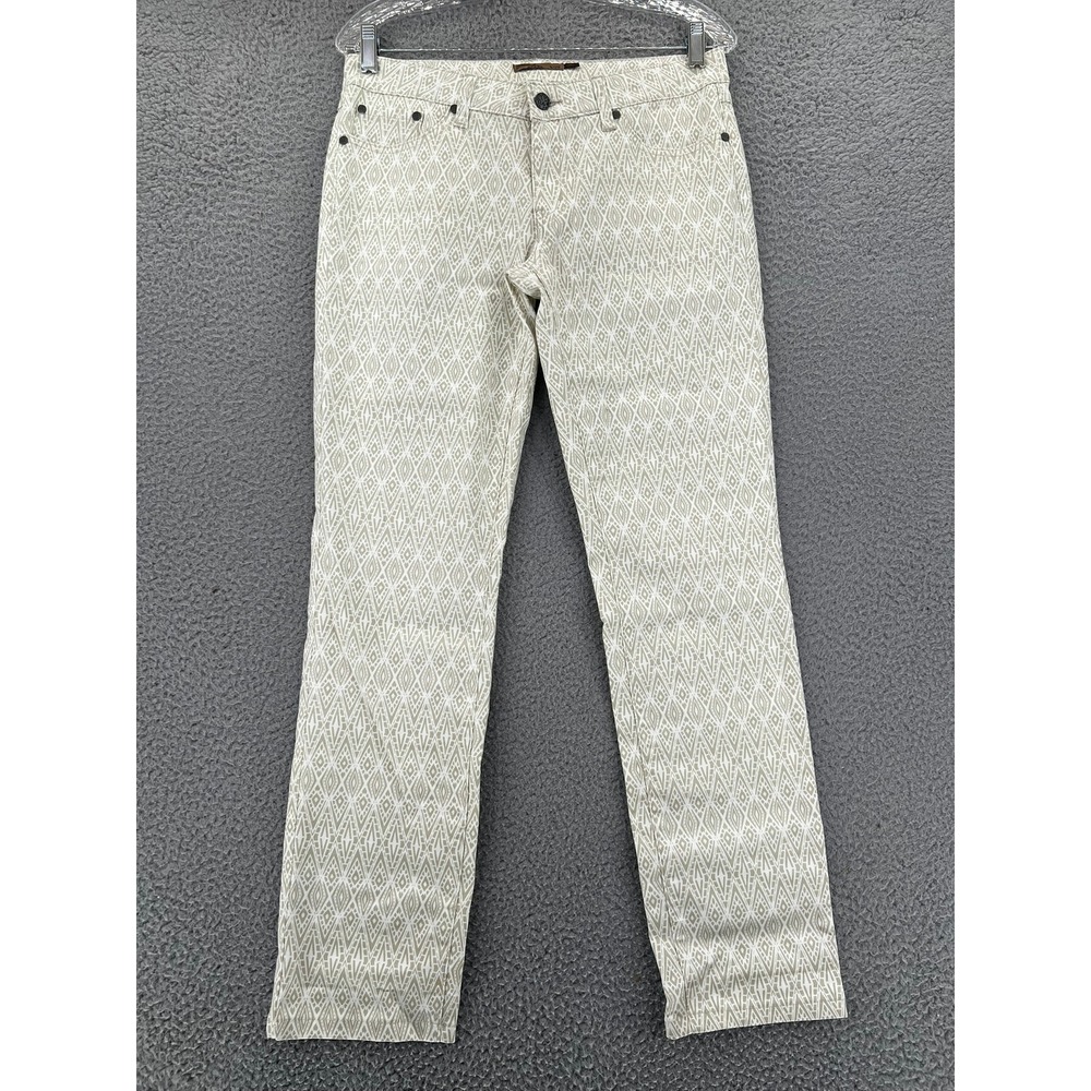 Prana Kara Jeans Womens 8/29 Tan White Geometric Diamond Ikat Slim Straight Leg